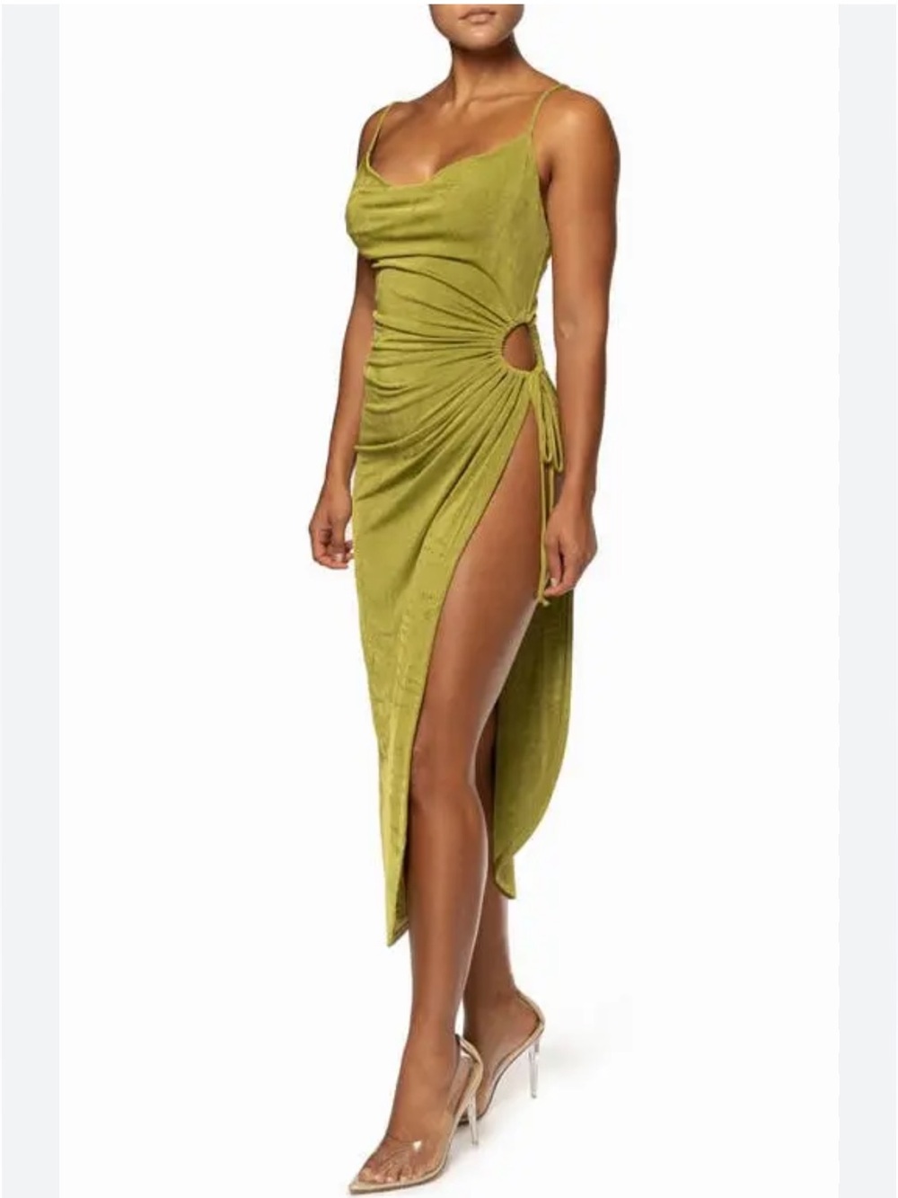 JLUXLABEL Olive Ruched Maxi Dress with Side Slit - Picture 2 of 3